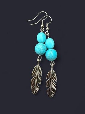Handmade Turquoise Feather Earrings